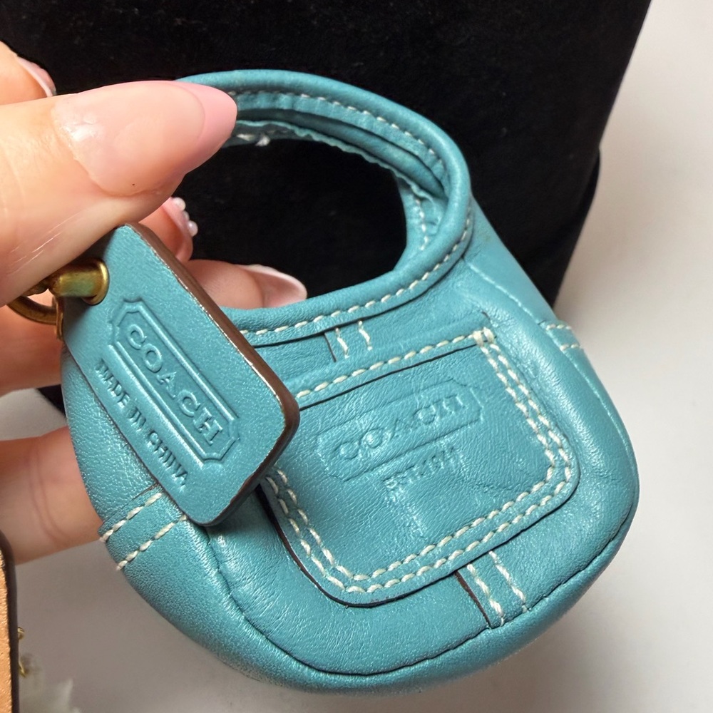 Vintage Coach Mini Hobo Ergo Key Ring/Bag Charm Blue Leather Mini Bag - Picture 7 of 13